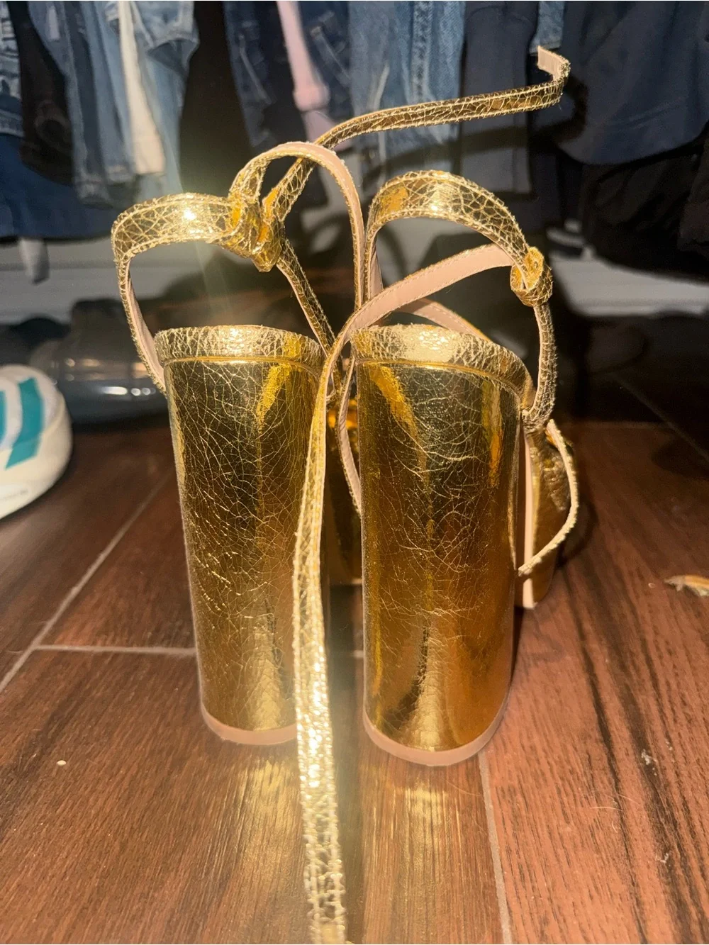 Lulu's Metallic Gold Platform Ankle-Strap Heels
